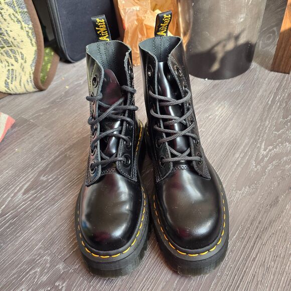 Dr. Martens Molly Platform Combat Boots Leather Women's Size 8 Y2K 90s Gloss - Picture 5 of 14